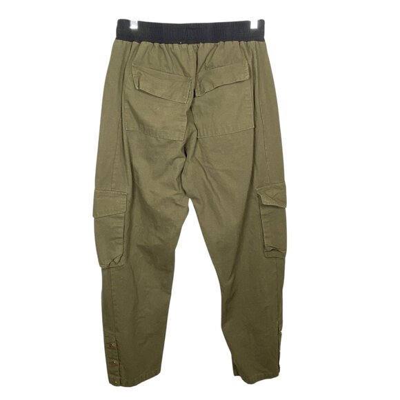 MNML Cargo Utility Pants Mens  L Olive Green Ankle Snaps Elastic Waist Cotton - Picture 4 of 6